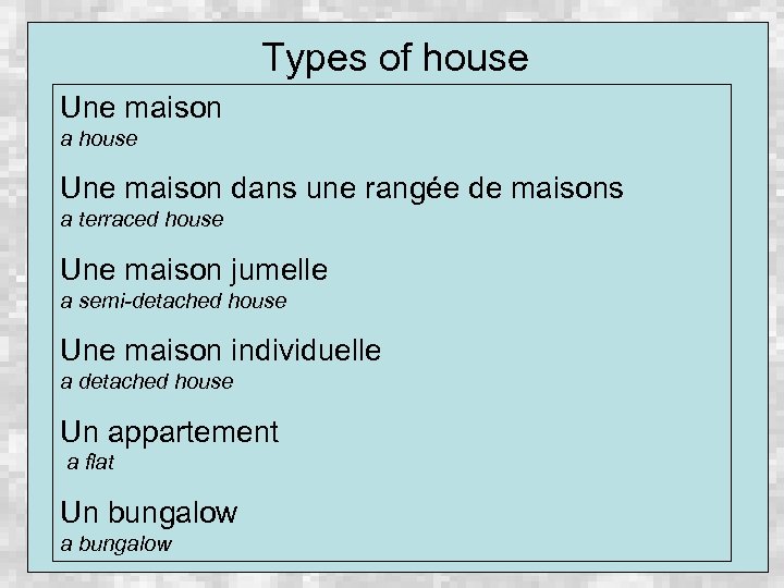 Types of house Une maison a house Une maison dans une rangée de maisons