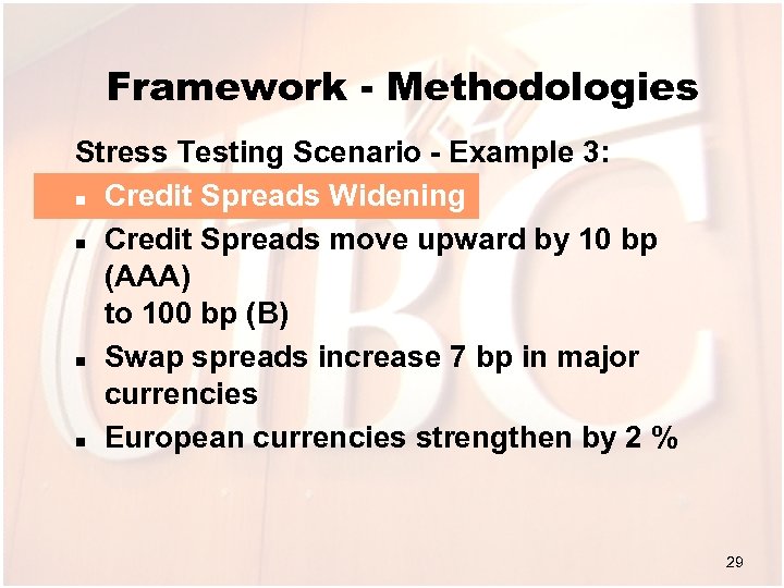 Framework - Methodologies Stress Testing Scenario - Example 3: n Credit Spreads Widening n