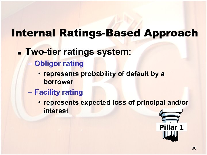 Internal Ratings-Based Approach n Two-tier ratings system: – Obligor rating • represents probability of