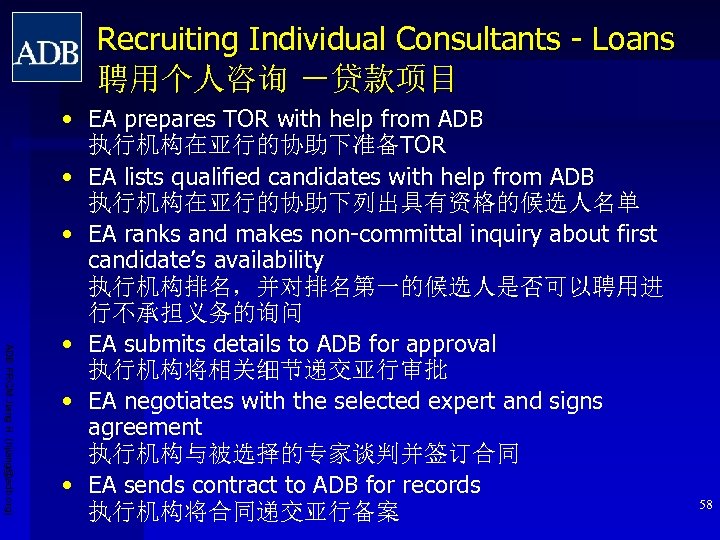 Recruiting Individual Consultants - Loans 聘用个人咨询 －贷款项目 ADB PRCM Jiang H. (hjiang@adb. org) •