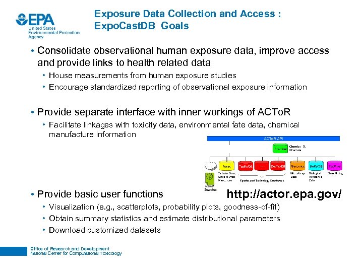 Exposure Data Collection and Access : Expo. Cast. DB Goals • Consolidate observational human