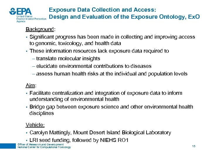 Exposure Data Collection and Access: Design and Evaluation of the Exposure Ontology, Ex. O