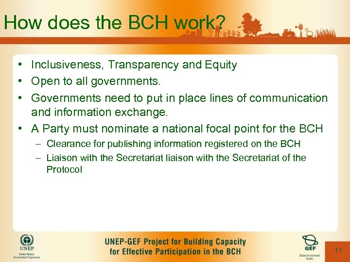 How does the BCH work? • Inclusiveness, Transparency and Equity • Open to all