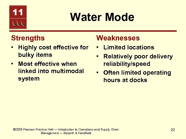Water Mode Strengths Weaknesses • Highly cost effective for bulky items • Most effective