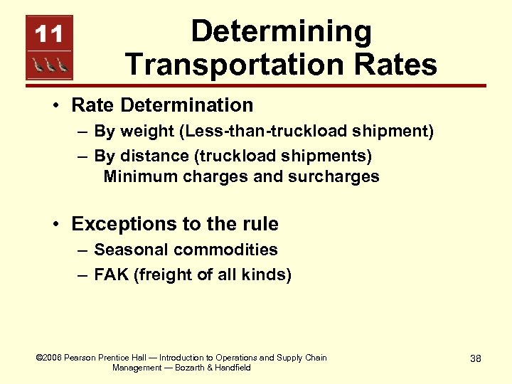 Determining Transportation Rates • Rate Determination – By weight (Less-than-truckload shipment) – By distance