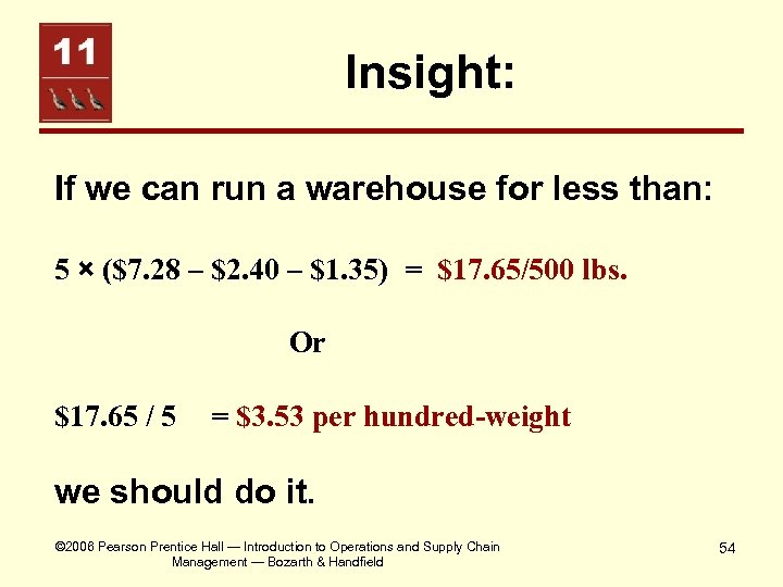 Insight: If we can run a warehouse for less than: 5 × ($7. 28