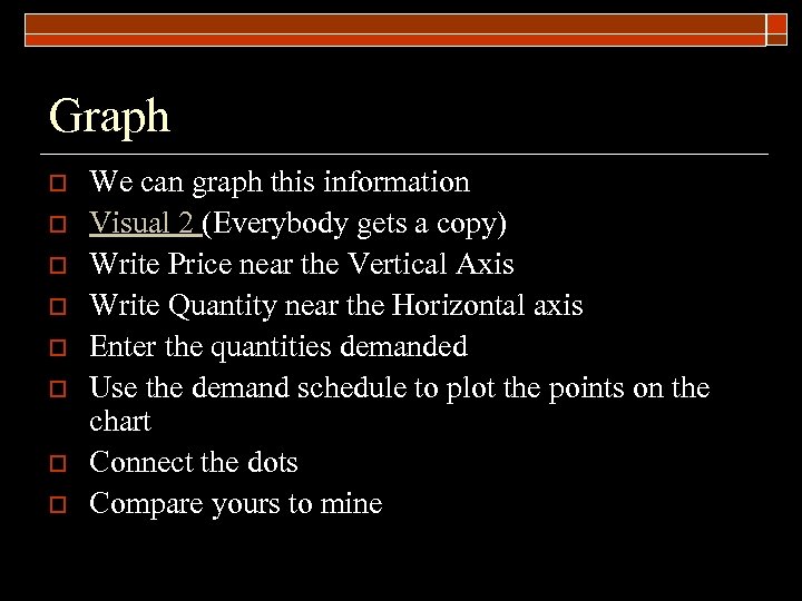 Graph o o o o We can graph this information Visual 2 (Everybody gets