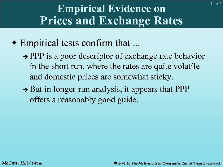 Empirical Evidence on 4 - 32 Prices and Exchange Rates w Empirical tests confirm