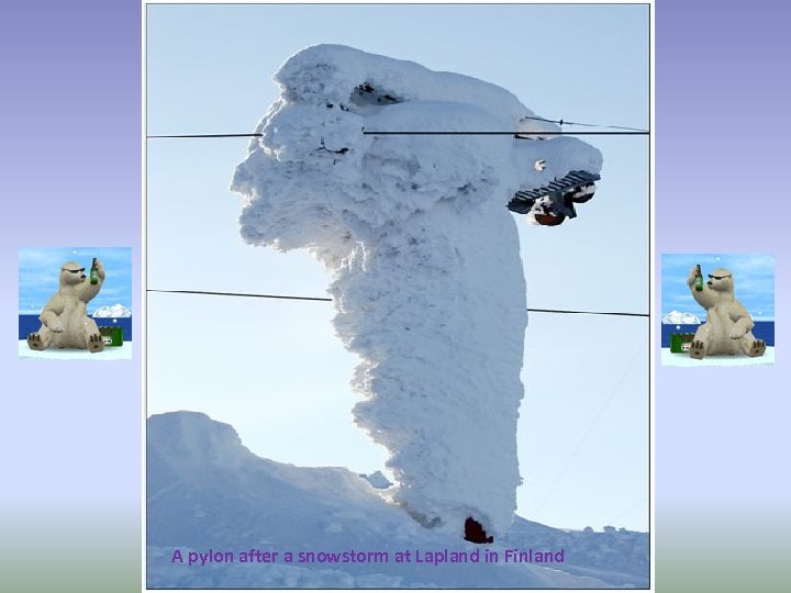 A pylon after a snowstorm at Lapland in Finland 