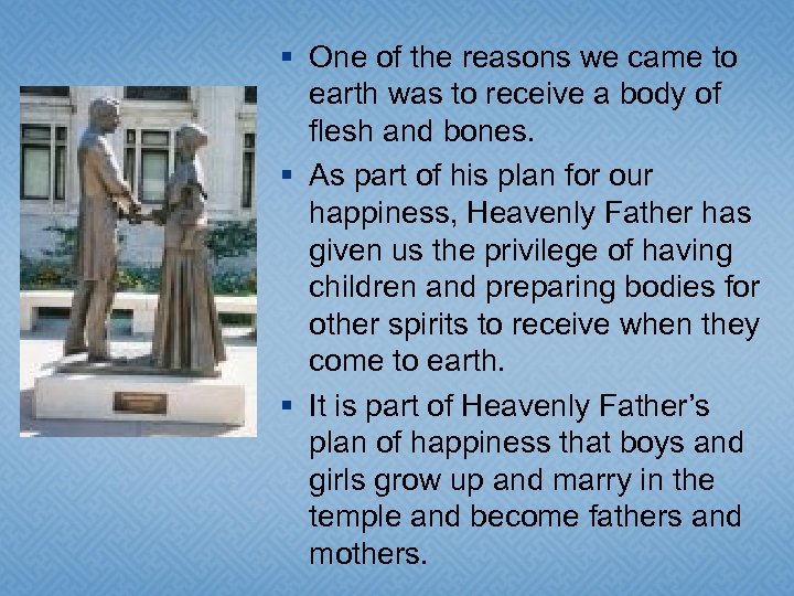 § One of the reasons we came to earth was to receive a body