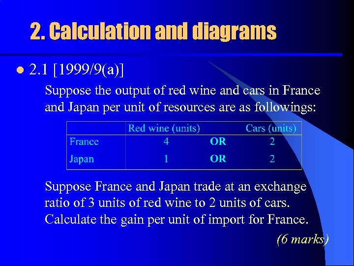 2. Calculation and diagrams l 2. 1 [1999/9(a)] Suppose the output of red wine