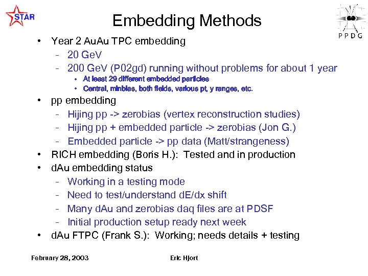 Embedding Methods • Year 2 Au. Au TPC embedding – 20 Ge. V –