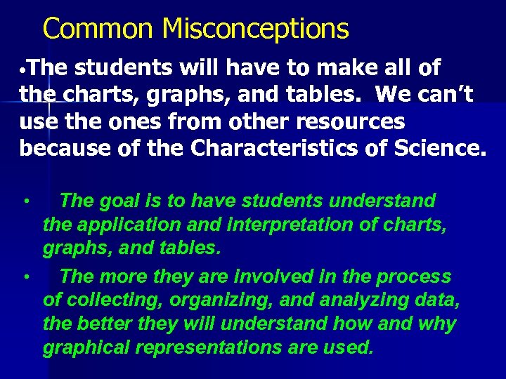 Common Misconceptions • The students will have to make all of the charts, graphs,