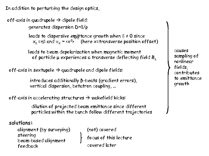 In addition to perturbing the design optics, off-axis in quadrupole dipole field: generates dispersion