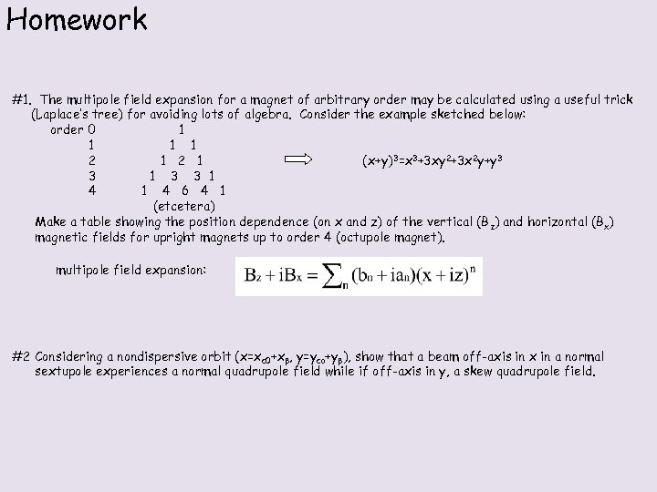 Homework #1. The multipole field expansion for a magnet of arbitrary order may be