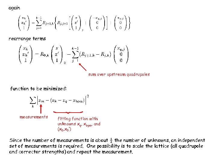 again rearrange terms sum over upstream quadrupoles function to be minimized: measurements fitting function