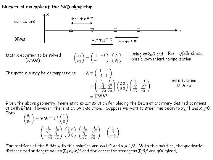 Numerical example of the SVD algorithm x correctors c 1 - c 2 =