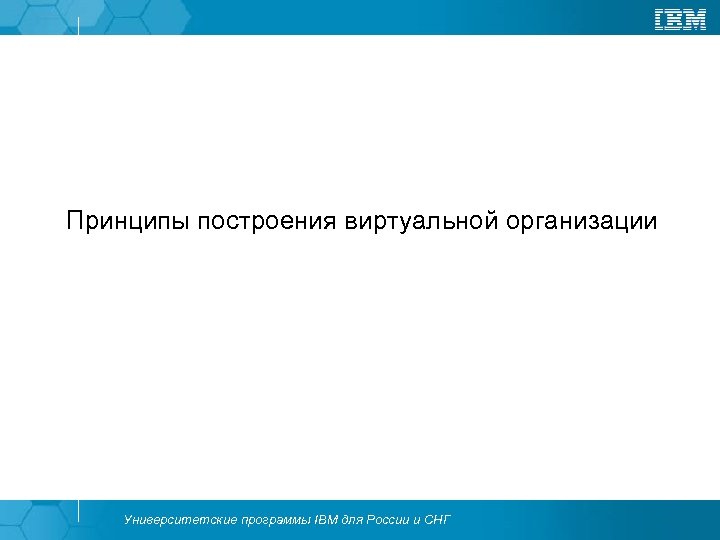 Принципы построения виртуальной организации Университетские программы IBM для России и СНГ 