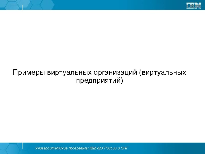 Примеры виртуальных организаций (виртуальных предприятий) Университетские программы IBM для России и СНГ 