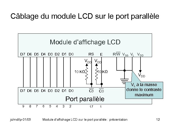 Câblage du module LCD sur le port parallèle Module d’affichage LCD D 7 D