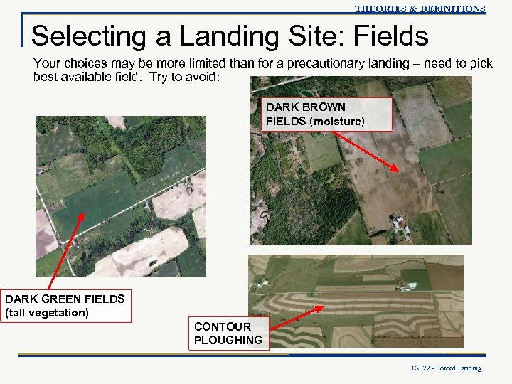 THEORIES & DEFINITIONS Selecting a Landing Site: Fields Your choices may be more limited