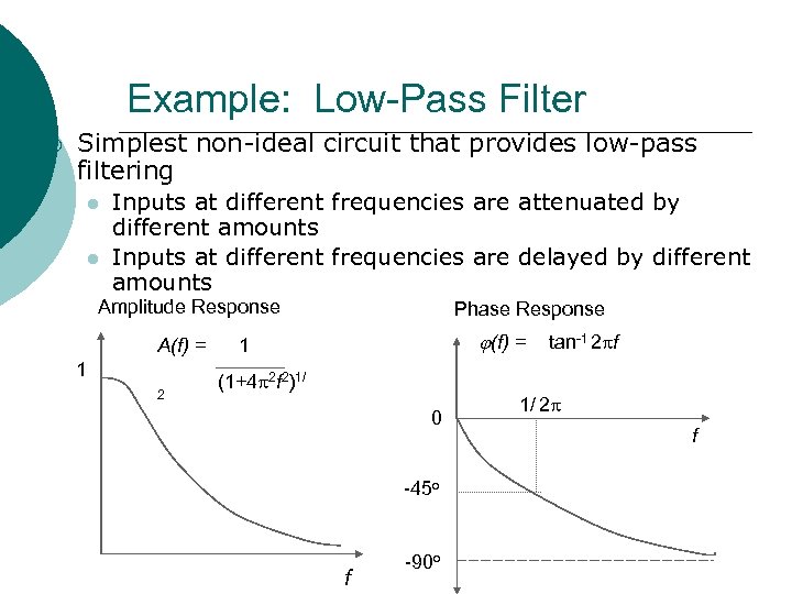 Example: Low-Pass Filter ¡ Simplest non-ideal circuit that provides low-pass filtering Inputs at different