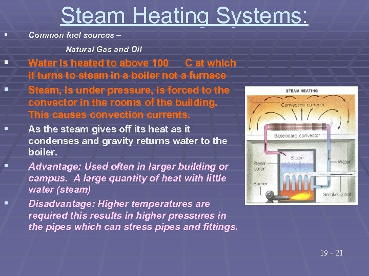 Steam Heating Systems: § Common fuel sources – Natural Gas and Oil § §