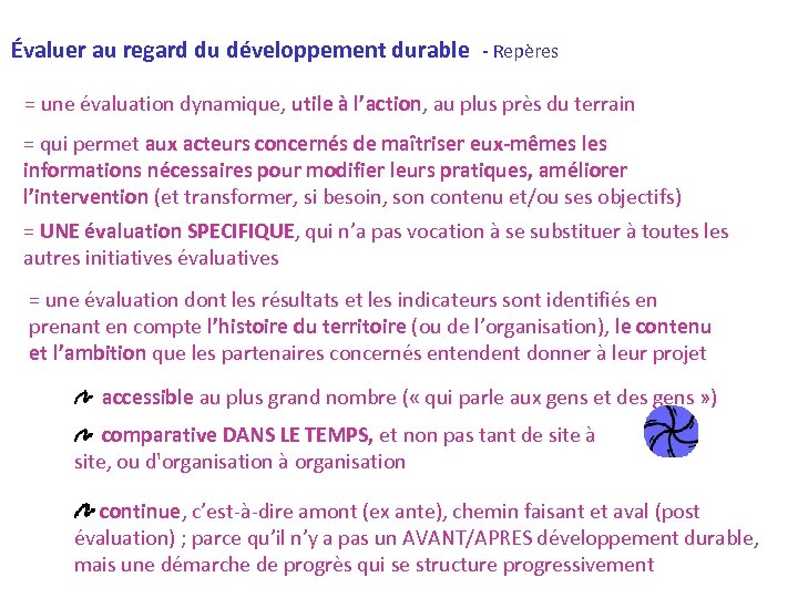 Évaluer au regard du développement durable - Repères = une évaluation dynamique, utile à