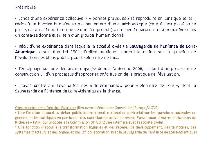 Préambule Echos d’une expérience collective « bonnes pratiques » (à reproduire en tant que