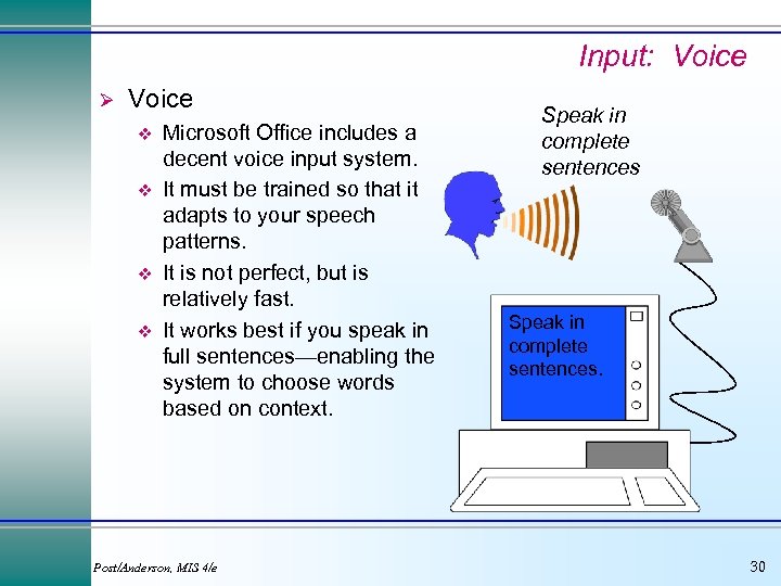 Input: Voice Ø Voice v v Microsoft Office includes a decent voice input system.