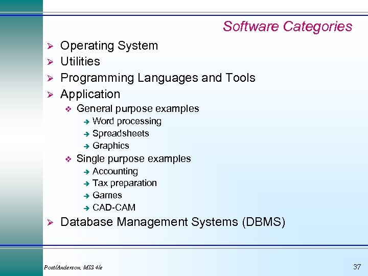 Software Categories Ø Ø Operating System Utilities Programming Languages and Tools Application v General