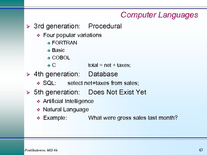 Computer Languages Ø 3 rd generation: v Procedural Four popular variations FORTRAN è Basic