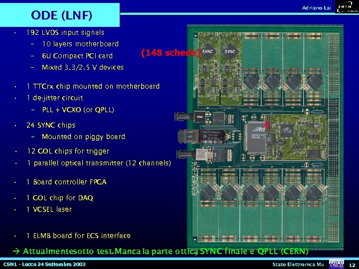 Adriano Lai ODE (LNF) • 192 LVDS input signals – 10 layers motherboard –