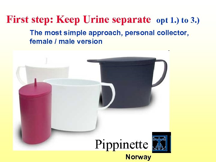First step: Keep Urine separate opt 1. ) to 3. ) The most simple