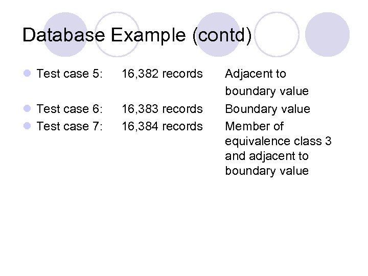 Database Example (contd) l Test case 5: 16, 382 records l Test case 6:
