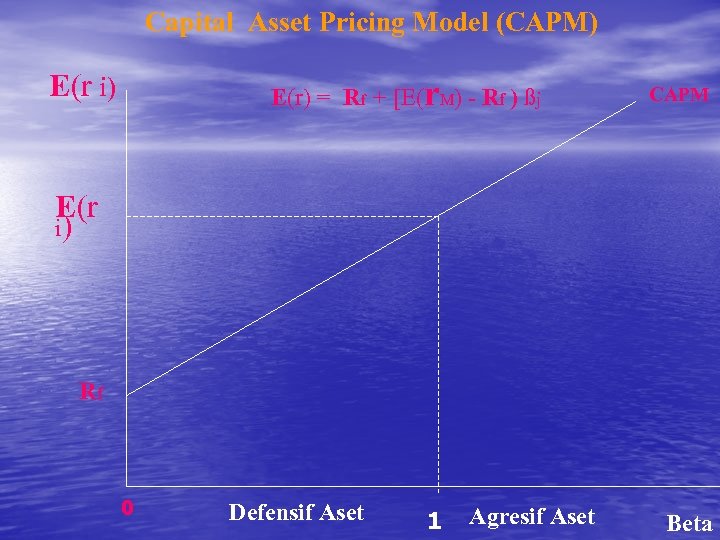 Capital Asset Pricing Model (CAPM) E(r i) E(r) = Rf + [E(r. M) -