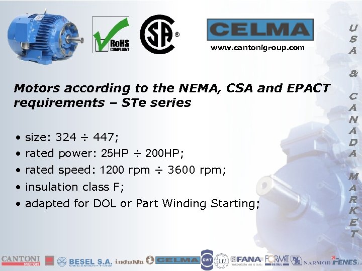 www. cantonigroup. com U S A & Motors according to the NEMA, CSA and