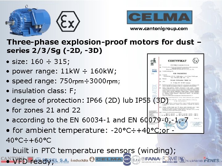 www. cantonigroup. com Three-phase explosion-proof motors for dust – series 2/3/Sg (-2 D, -3