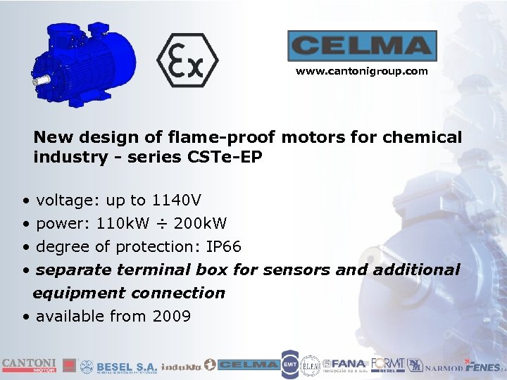 www. cantonigroup. com New design of flame-proof motors for chemical industry - series CSTe-EP