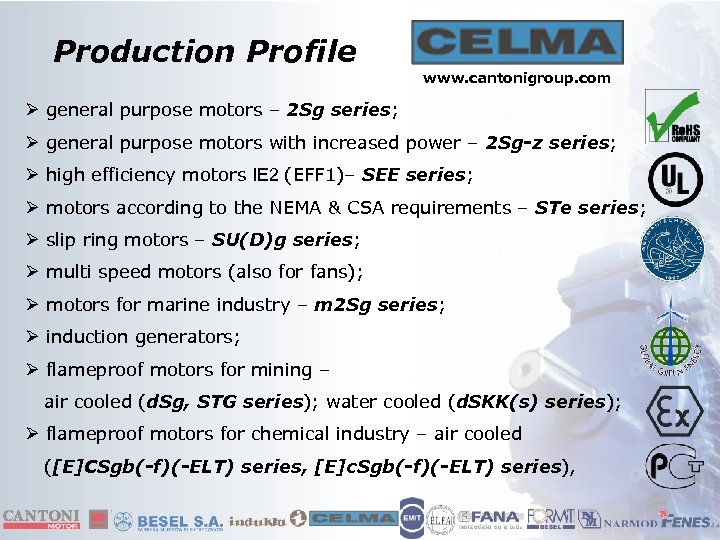 Production Profile www. cantonigroup. com Ø general purpose motors – 2 Sg series; Ø