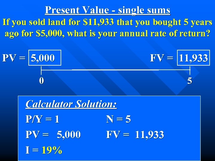 Present Value - single sums If you sold land for $11, 933 that you