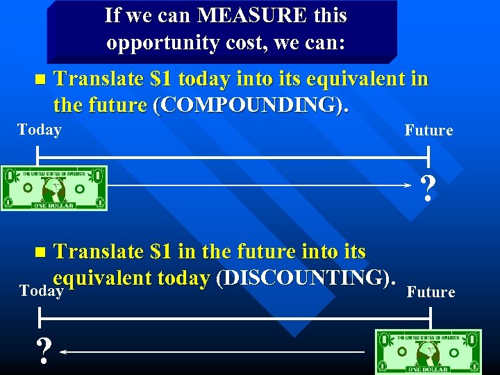 If we can MEASURE this opportunity cost, we can: n Translate $1 today into