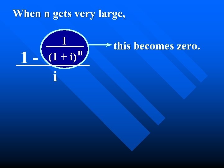 When n gets very large, 1 - 1 n (1 + i) i this
