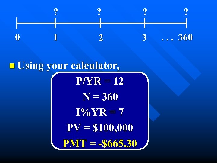 ? 0 ? ? 1 2 3 n Using your calculator, P/YR = 12