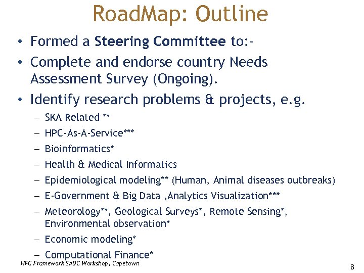 Road. Map: Outline • Formed a Steering Committee to: • Complete and endorse country