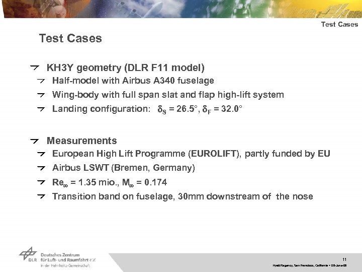 Test Cases KH 3 Y geometry (DLR F 11 model) Half-model with Airbus A