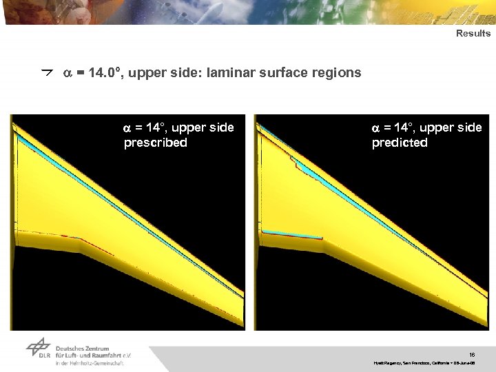 Results a = 14. 0°, upper side: laminar surface regions a = 14°, upper