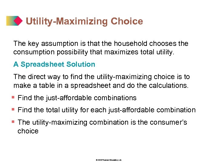 Utility-Maximizing Choice The key assumption is that the household chooses the consumption possibility that