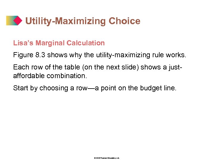 Utility-Maximizing Choice Lisa’s Marginal Calculation Figure 8. 3 shows why the utility-maximizing rule works.