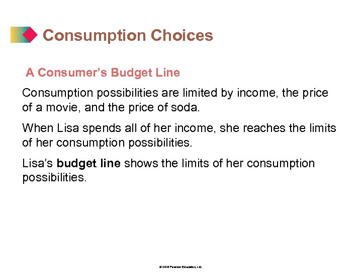 Consumption Choices A Consumer’s Budget Line Consumption possibilities are limited by income, the price